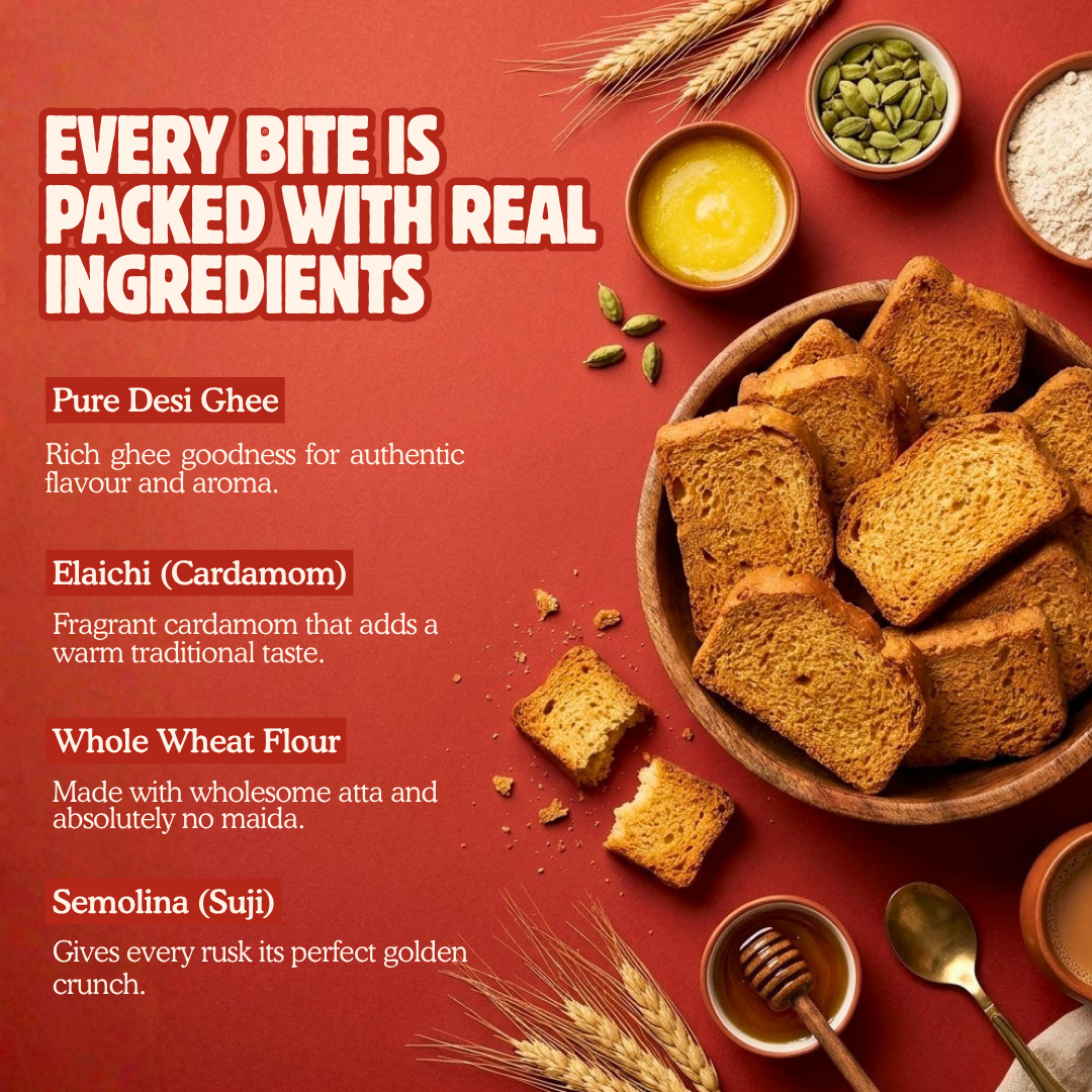 Desi Ghee Rusk – Made with Pure Desi Ghee & Elaichi - 150g