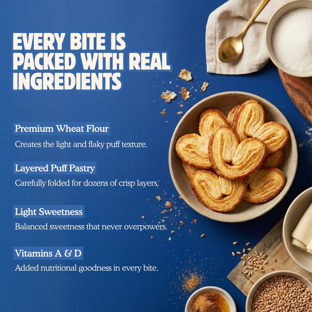 French Heart Puff – Golden Crispy Heart Shaped Sweet Puff Cookies - 200g