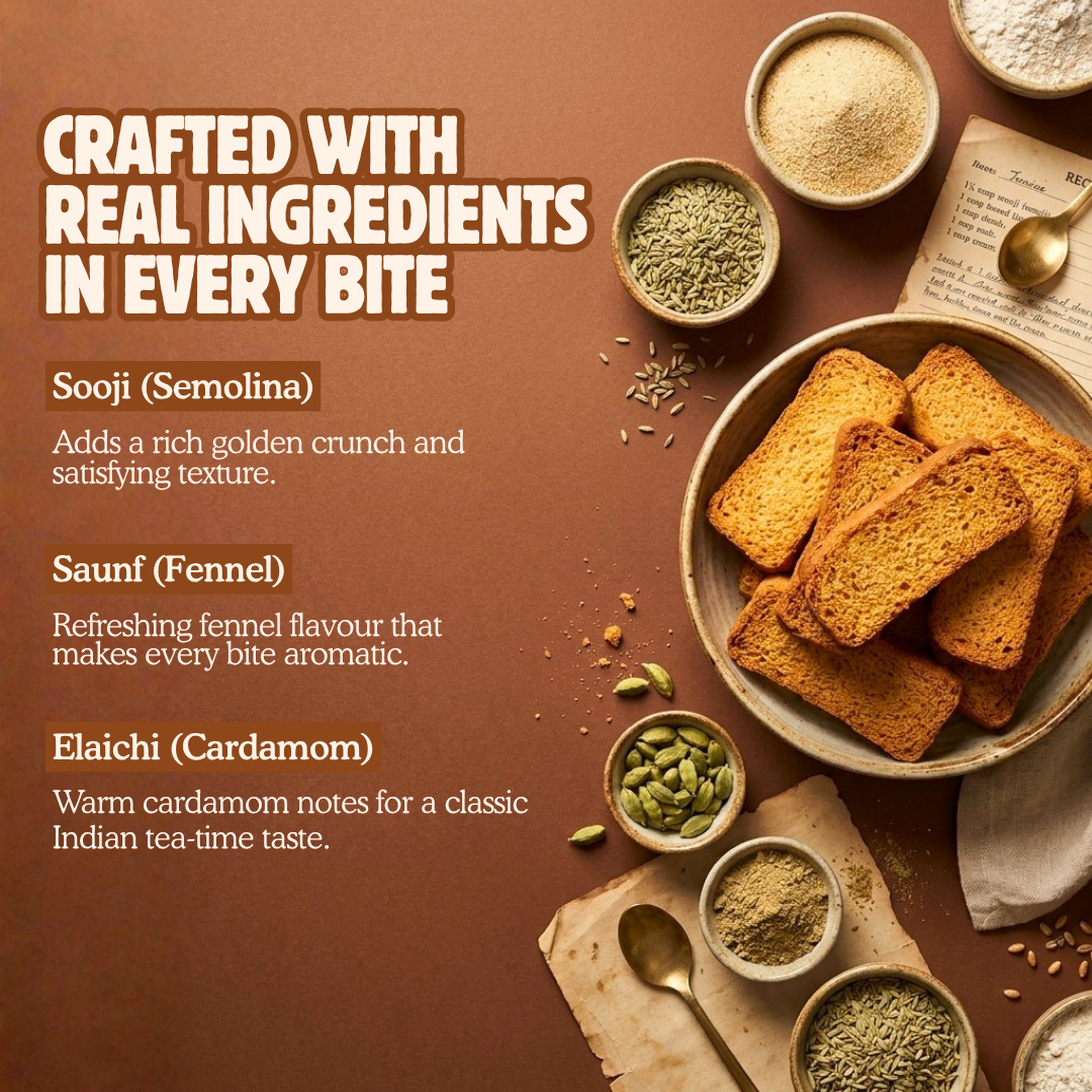 Tea Rusk – Blended with Sooji, Saunf and Elaichi - 600g
