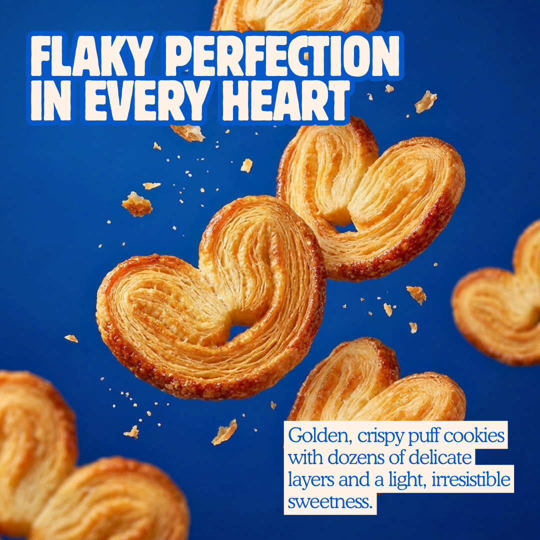 French Heart Puff – Golden Crispy Heart Shaped Sweet Puff Cookies - 200g