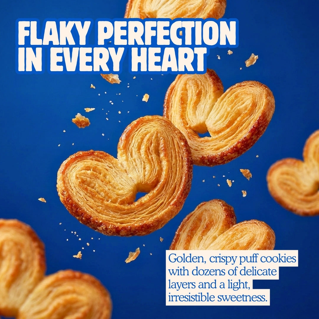 French Heart Puff – Golden Crispy Heart Shaped Sweet Puff Cookies - 200g