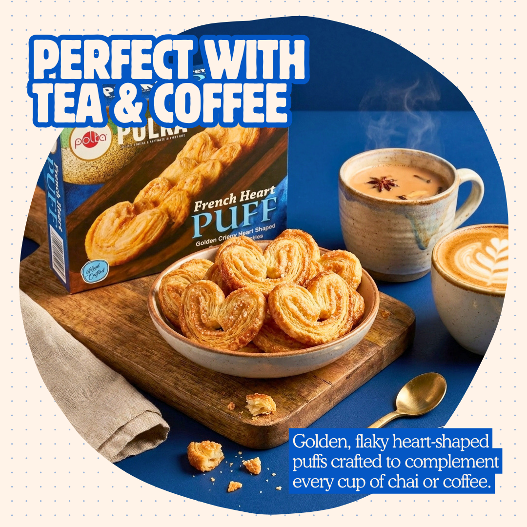 French Heart Puff – Golden Crispy Heart Shaped Sweet Puff Cookies - 200g