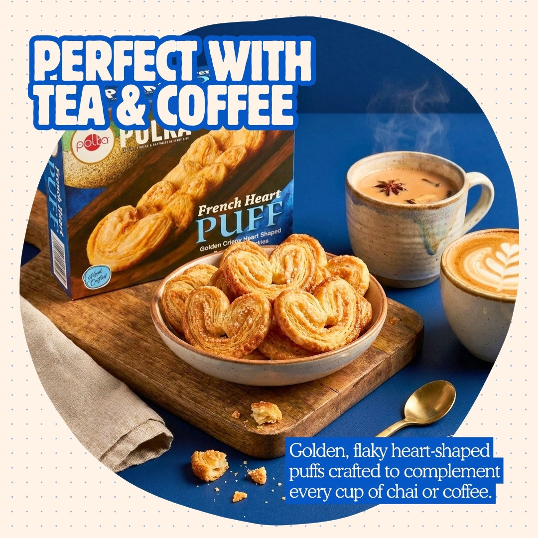 French Heart Puff – Golden Crispy Heart Shaped Sweet Puff Cookies - 200g