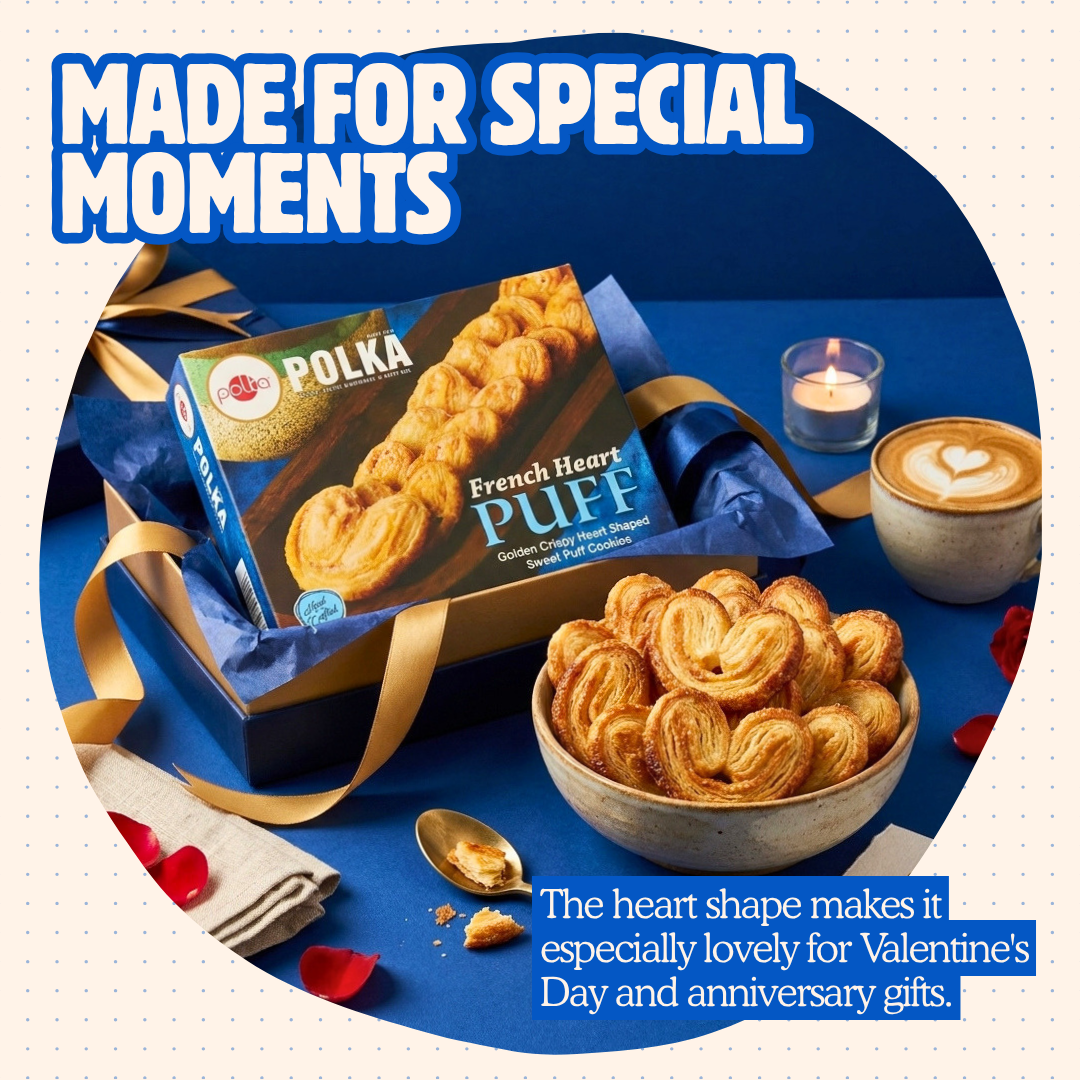 French Heart Puff – Golden Crispy Heart Shaped Sweet Puff Cookies - 200g