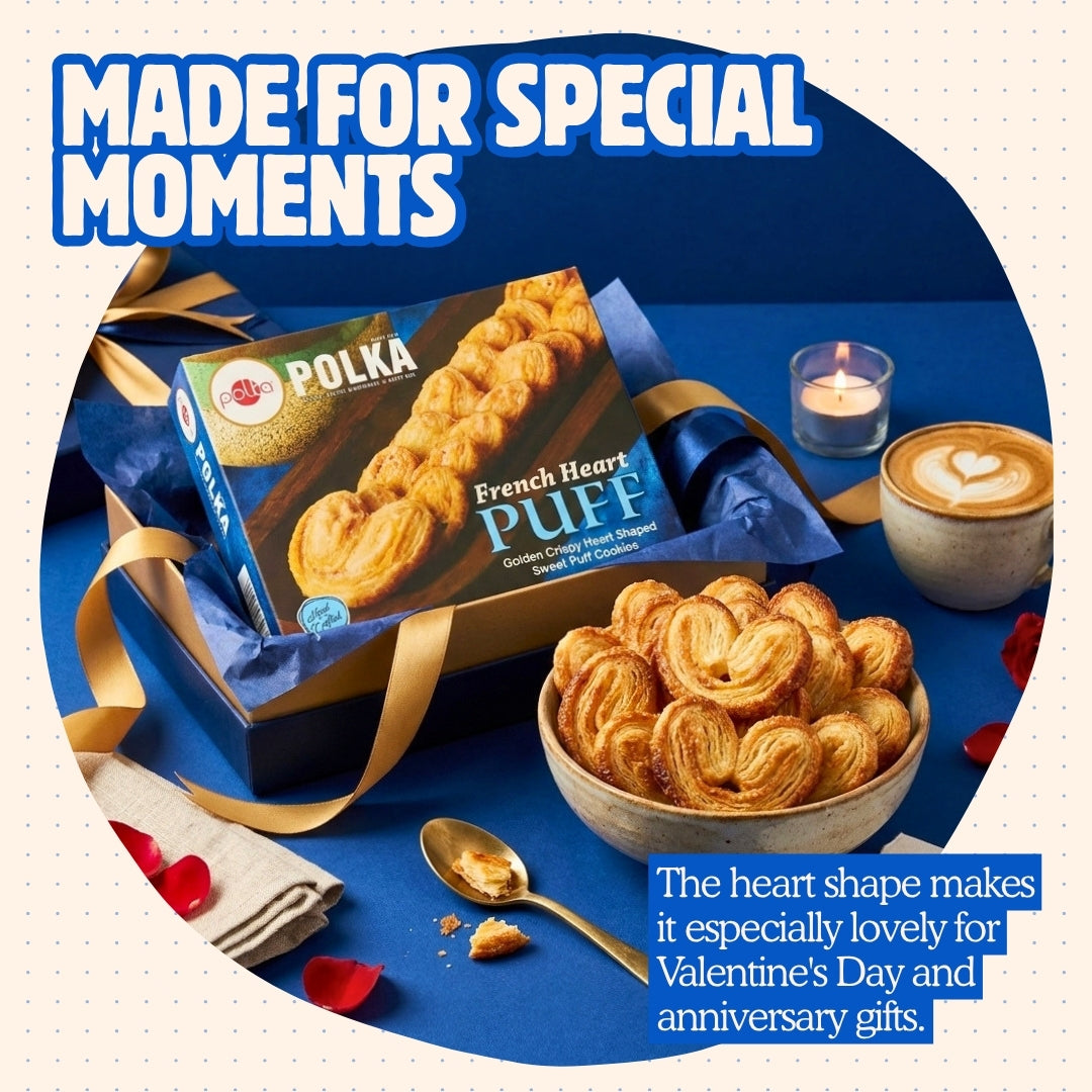 French Heart Puff – Golden Crispy Heart Shaped Sweet Puff Cookies - 200g