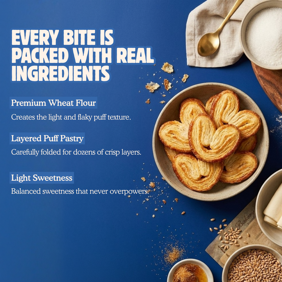 French Heart Puff – Golden Crispy Heart Shaped Sweet Puff Cookies - 200g