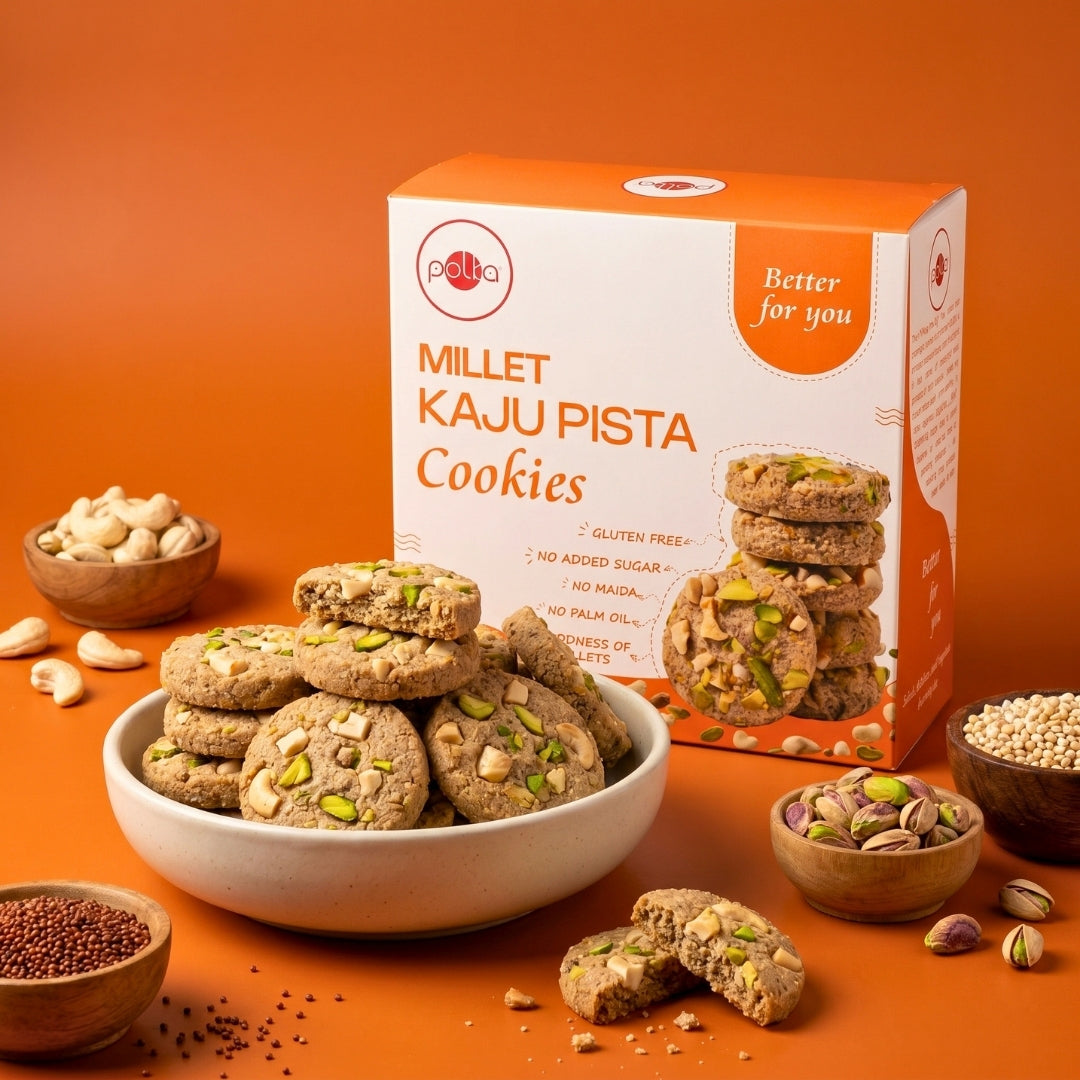 Polka Millet Kaju Pista Cookies box with cashew pistachio cookies