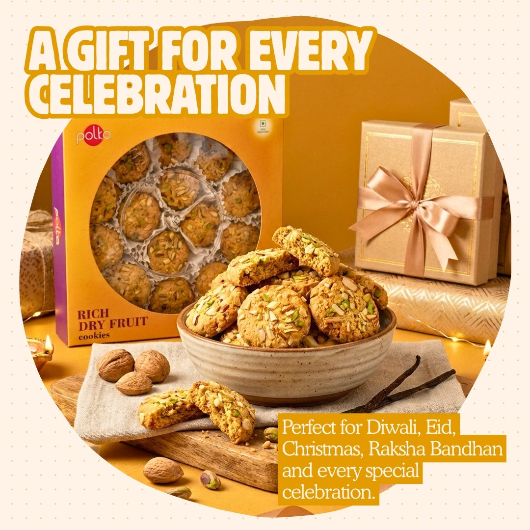 Polka Foods rich dry fruit cookie gift pack for festive gifting and celebrations