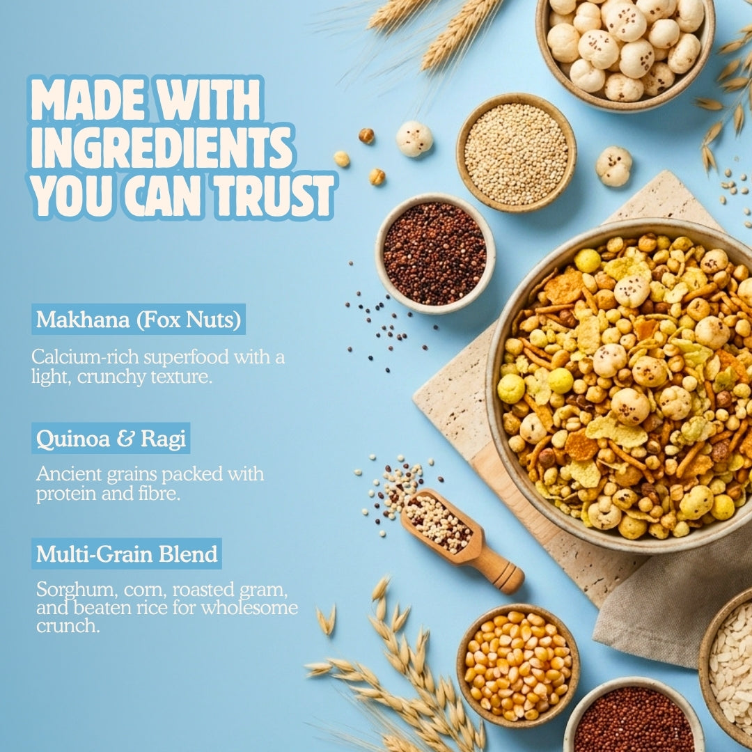 roasted makhana fusion namkeen made with fox nuts, quinoa, ragi